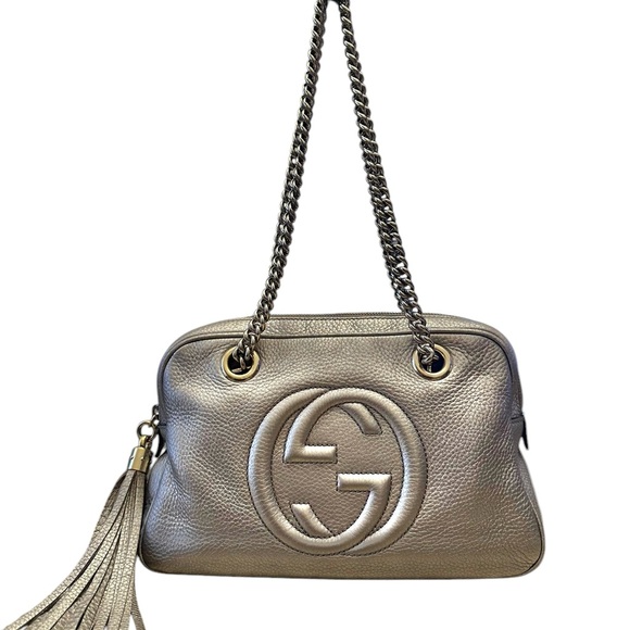 6-25 Preloved Gucci Metallic Silver Gray Leather Shoulder Bag - Picture 3 of 13